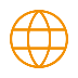 Ein orangefarbenes Globus-Icon mit Längen- und Breitengraden auf schwarzem Hintergrund.